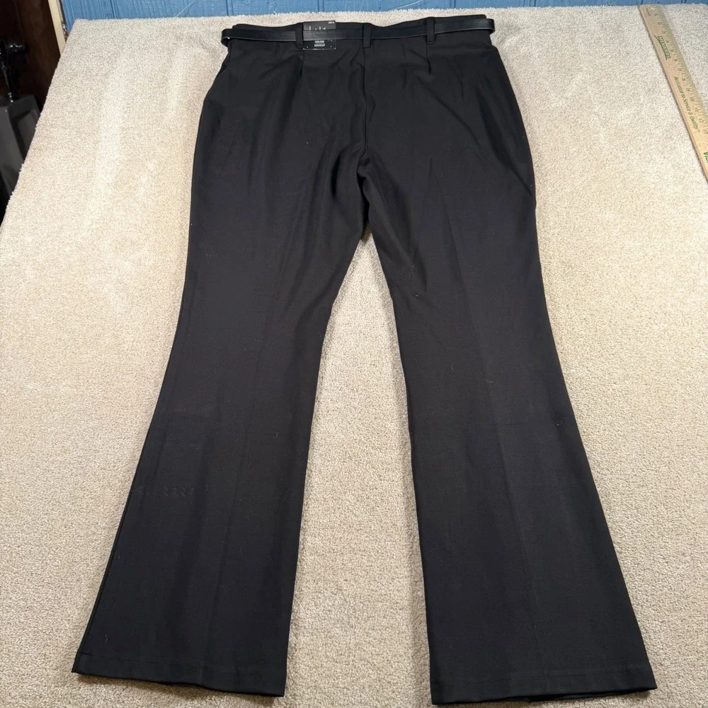 Nicole Miller‎ Bootcut Pants Women XL Black Mid-Rise Belted Front Seam NEW